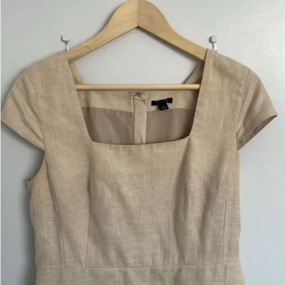 Beige Square-Neck Cap Sleeve Dress